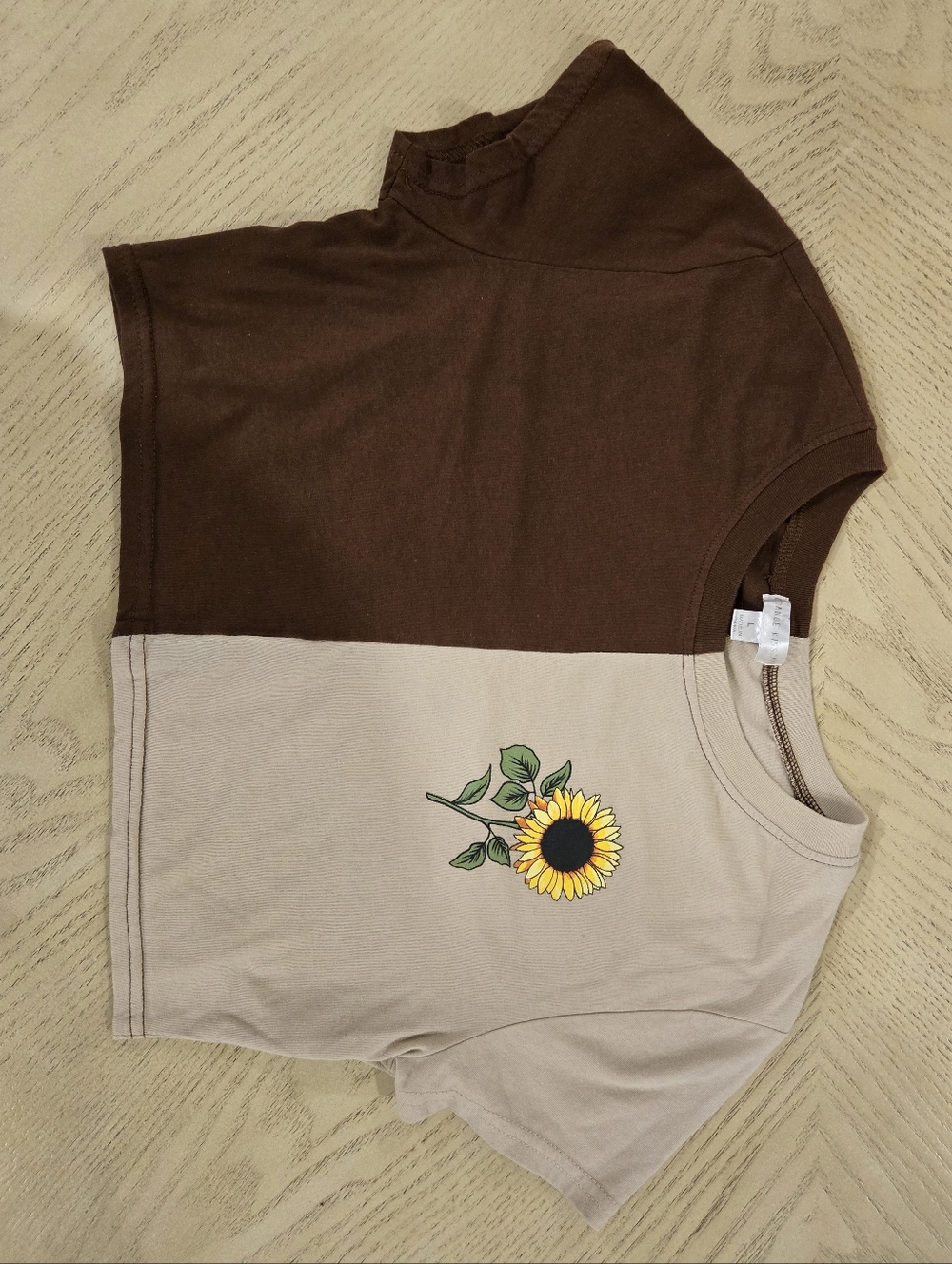 Brown and Beige Sunflower Crop Top